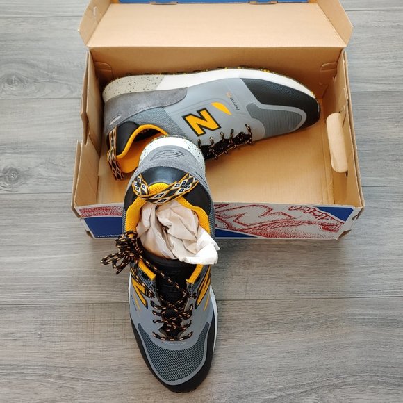 Brand New Men's New Balance Trailbuster Grey Chromatic Yellow Running Shoes 11.5 - Picture 3 of 12